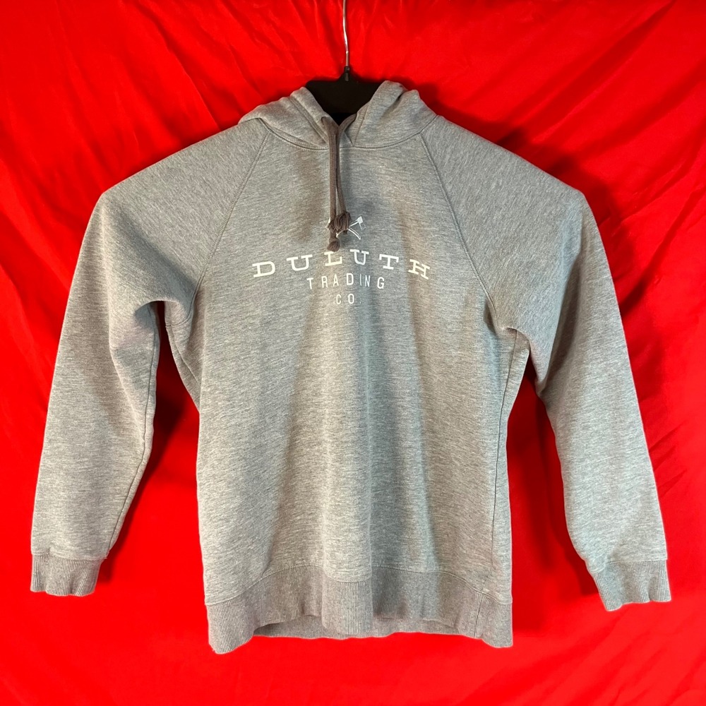 Duluth Trading Co Hoodie Mens S Gray Excellent Raglan Logo Fleece Sweatshirt